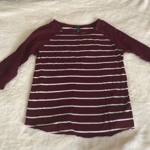 3/4 Sleeve Maroon and White Stripe Top Forever 21